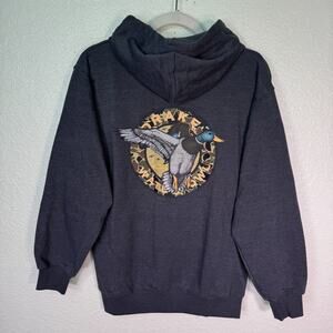 Drake Waterfowl Hoodie Men Small Duck Mallard Graphic Soft Sweater Grey NEW